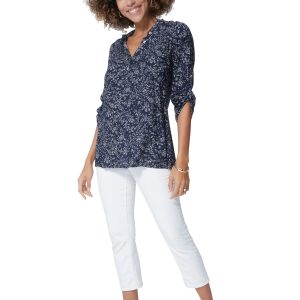 Blouse bleue à fleurs blanches – CHV0100I