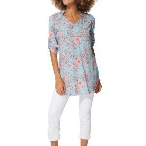Blouse longue bleue à fleurs de cerisiers – CHV0101C