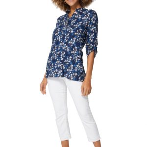 Blouse bleue à fleurs blanches et bleues – CHV0100B