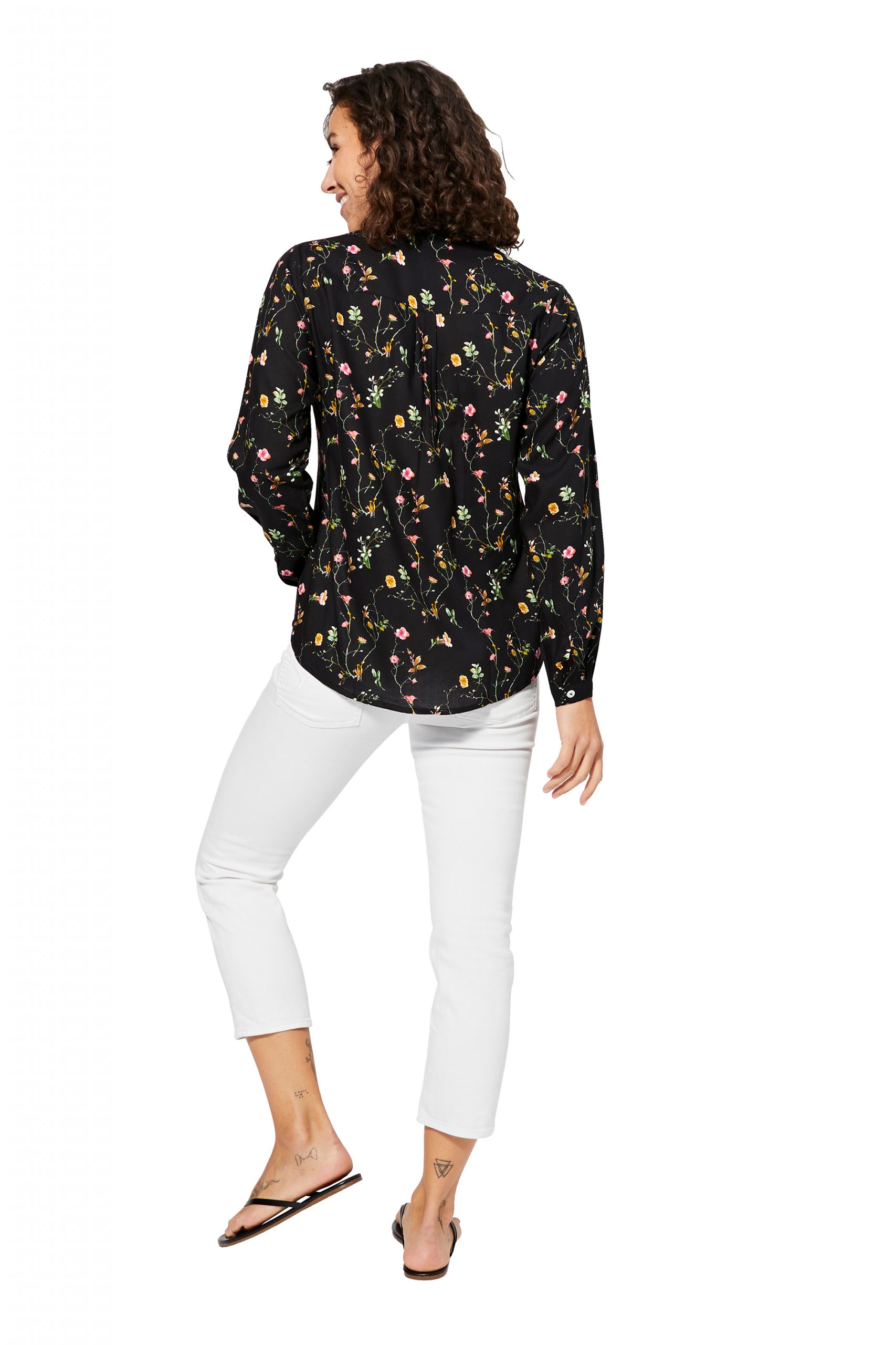 Blouse col en v noire à fleurs – TIPV0003B - Image 3