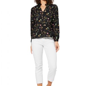 Blouse col en v noire à fleurs – TIPV0003B