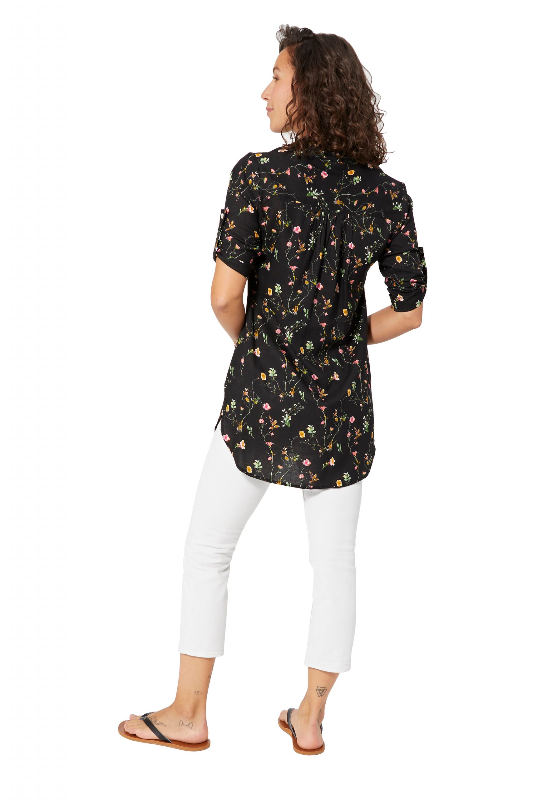 Blouse longue noire à fleurs – TIPV0005B – Image 3