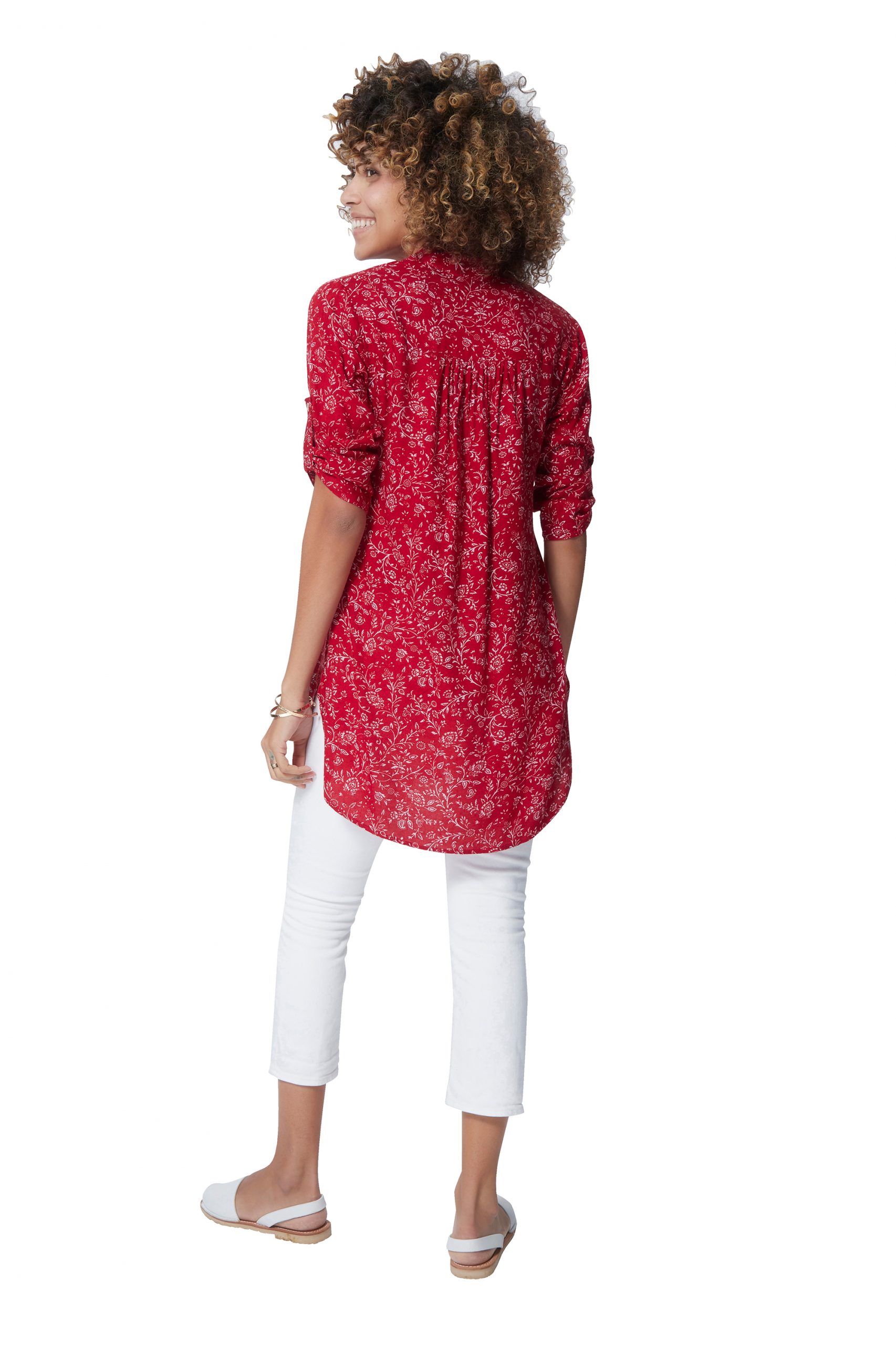 Blouse longue rouge à fleurs blanches – CHV0101G – Image 3
