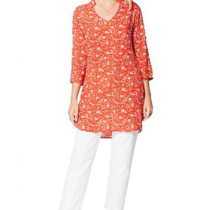 Blouse longue orange à fleurs – CHIPV0002D