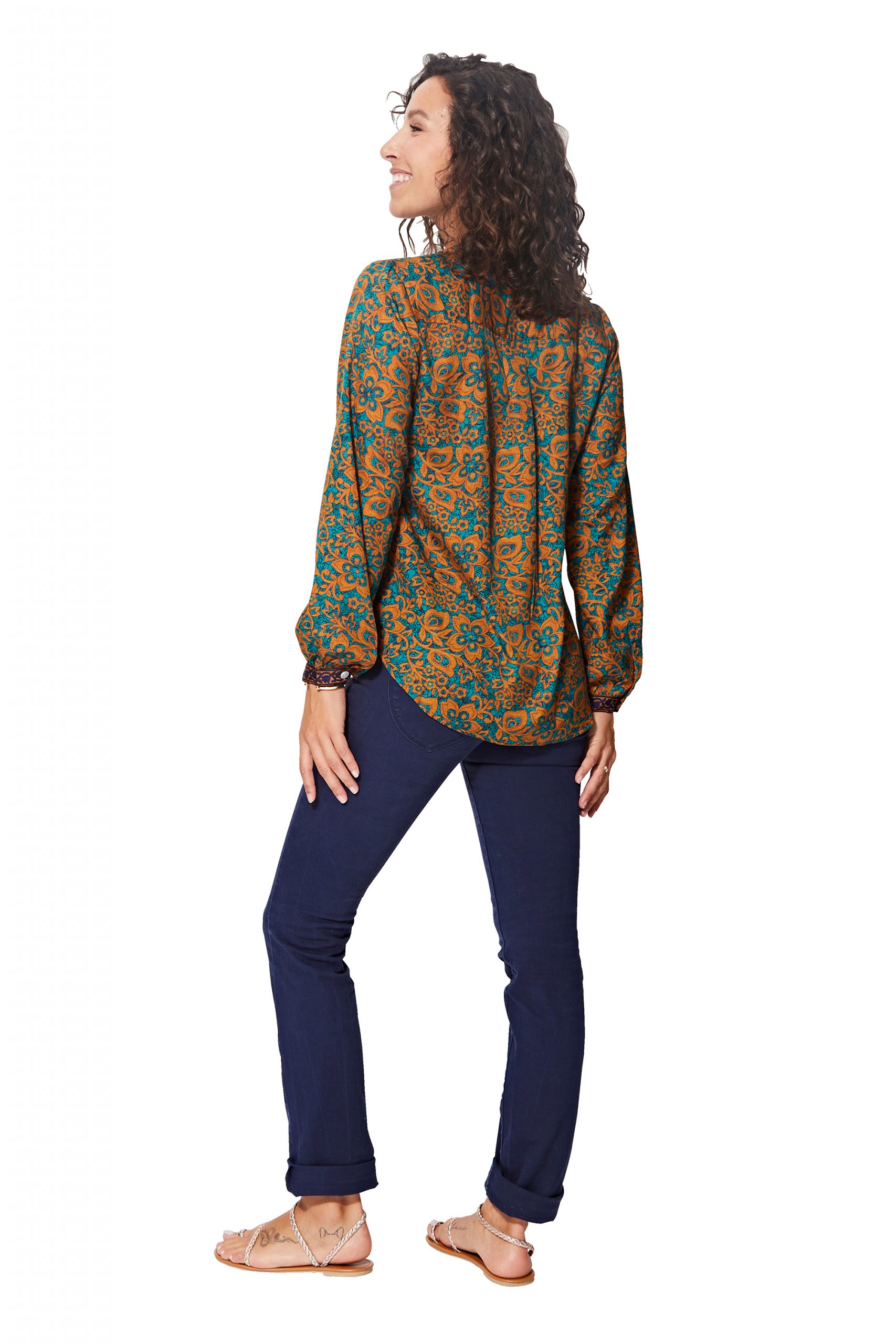 Blouse ethnique turquoise et orange – TIP0051B – Image 3