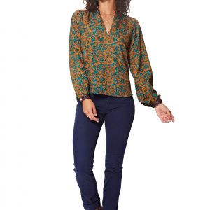 Blouse ethnique turquoise et orange – TIP0051B