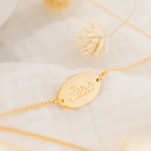 Gourmette personnalisée or ovale MON LAPIN