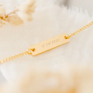 Gourmette baptême personnalisée enfant plaque rectangulaire ÉPURE