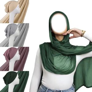 Châle léger en viscose et rayonne – Ensemble hijab uni avec bonnet intégré