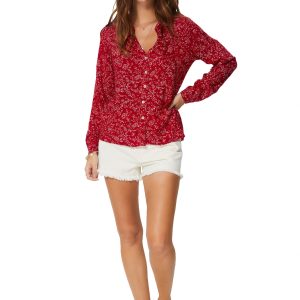 Chemisier Rouge à fleurs blanches – TOPV0100H