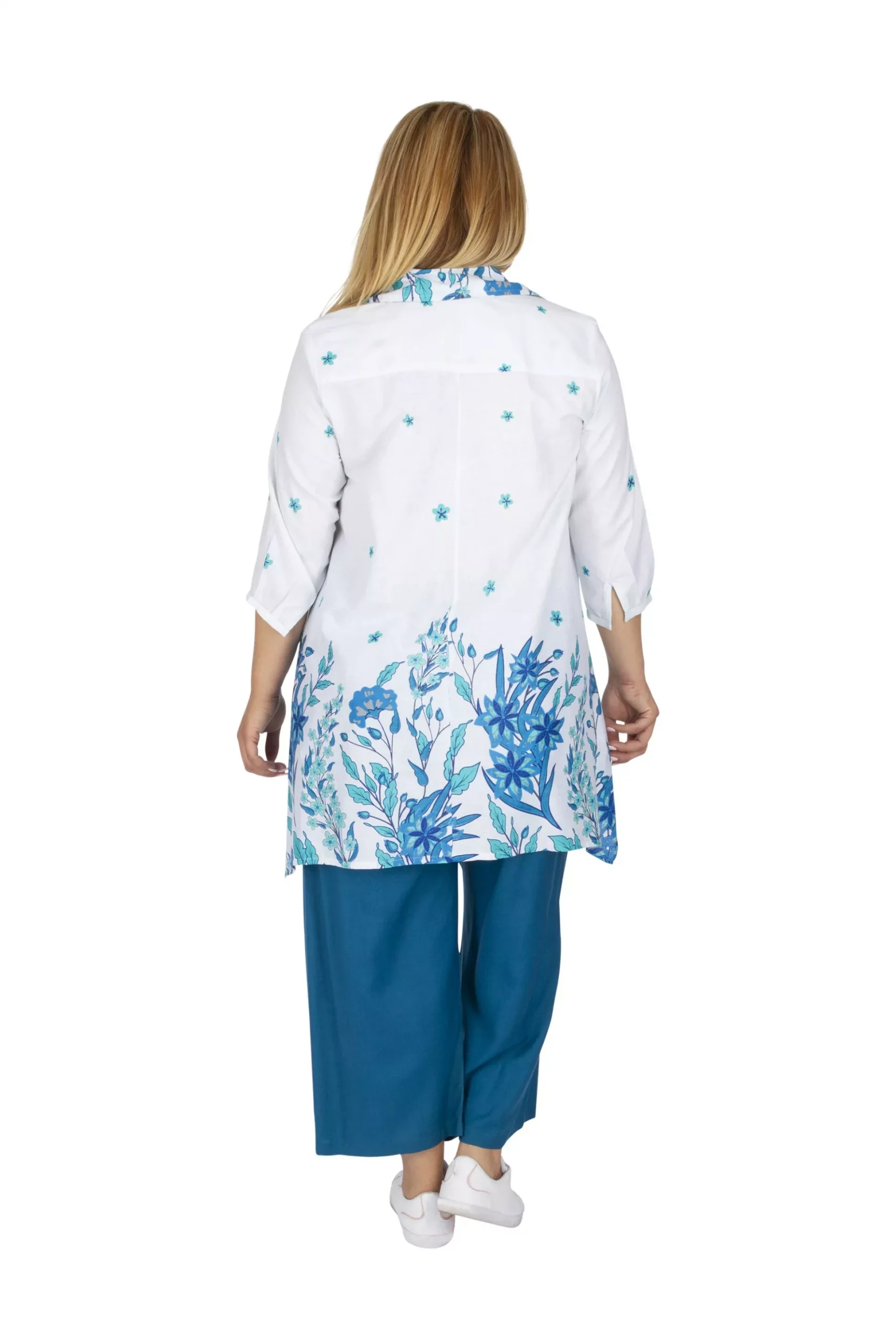 Chemise Blanche asymétrique bleu floral – CHP0121B – Image 3
