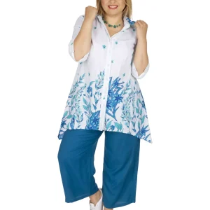 Chemise Blanche asymétrique bleu floral – CHP0121B