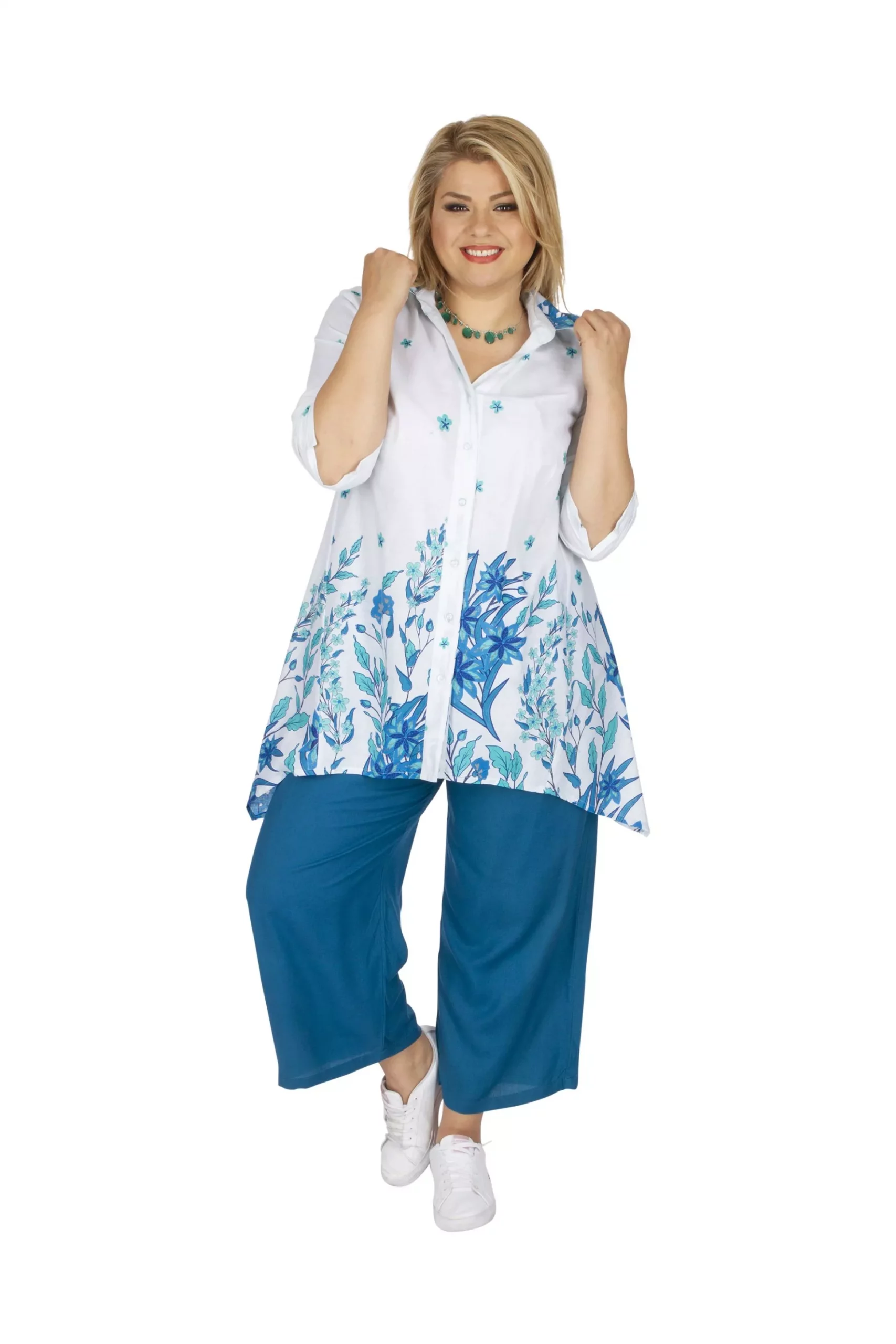 Chemise Blanche asymétrique bleu floral – CHP0121B – Image 2