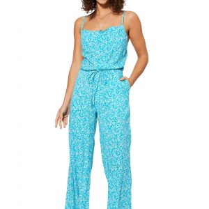 Combinaison à bretelles Bleue à fleurs blanches – COLIPV0008B