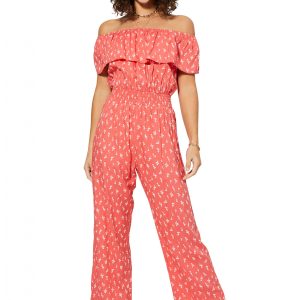 Combinaison à col bateau Corail à fleurs blanches – COLIPV0003B