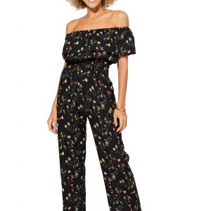 Combinaison à col bateau Noire à fleurs colorées – COLIPV0003A