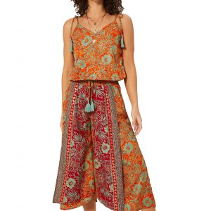 Combinaison à bretelles à nouer Orange à fleurs tropicales – MCCO2000C
