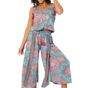 Combinaison à bretelles à nouer Bleue et rose – MCCO2000A