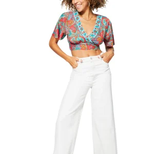 Crop Top ajusté Rouge et turquoise – TIP0042A