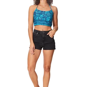 Crop Top dos nu à bretelles Bleu à fleurs – TIP0040A