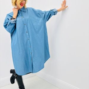 💙 Robe Chemise Oversize en Denim Léger en Coton Majoritaire