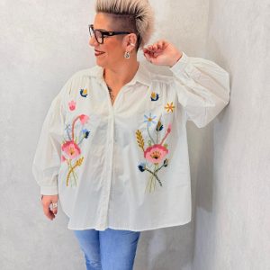 Chemise Grande Taille En Coton À Broderies Florales Colorées