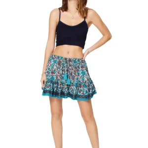 Mini-jupe à pompons, imprimé végétal – JIP0036B