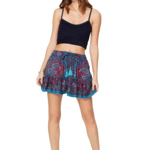 Mini-jupe à pompons, Bleue et Rouge – JIP0036D