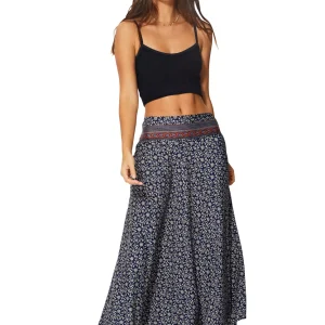 Longue jupe fluide Bleu foncé floral – JIP0048C