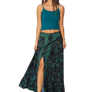 Jupe fendue taille basse Bleue et Verte – JIP0049H