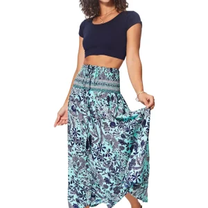 Jupe longue Bleue imprimé végétal – JIP2001F