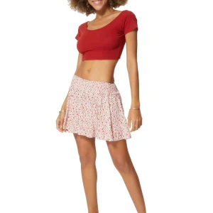 Mini jupe patineuse Rose imprimé fleuri – JUV0100B