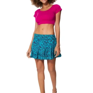 Mini jupe patineuse Bleue imprimé floral – JUV0100C