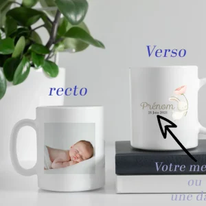 Mug personnalisé photo, motif lapin et prénom