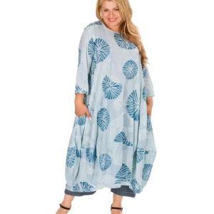 Robe effet bouffant évasé blanc et bleu – MAXIP0026A