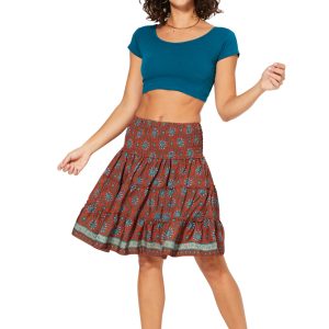 Jupe courte à volants, brique et turquoise – MCJU0109E