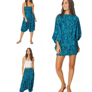 Combinaison adorable 3 en 1 bleue aux fleurs turquoise – PIP0064E