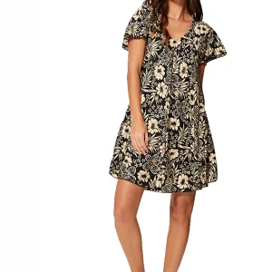 Petite Robe ample noire et crème à manches courtes – RLIP2000G