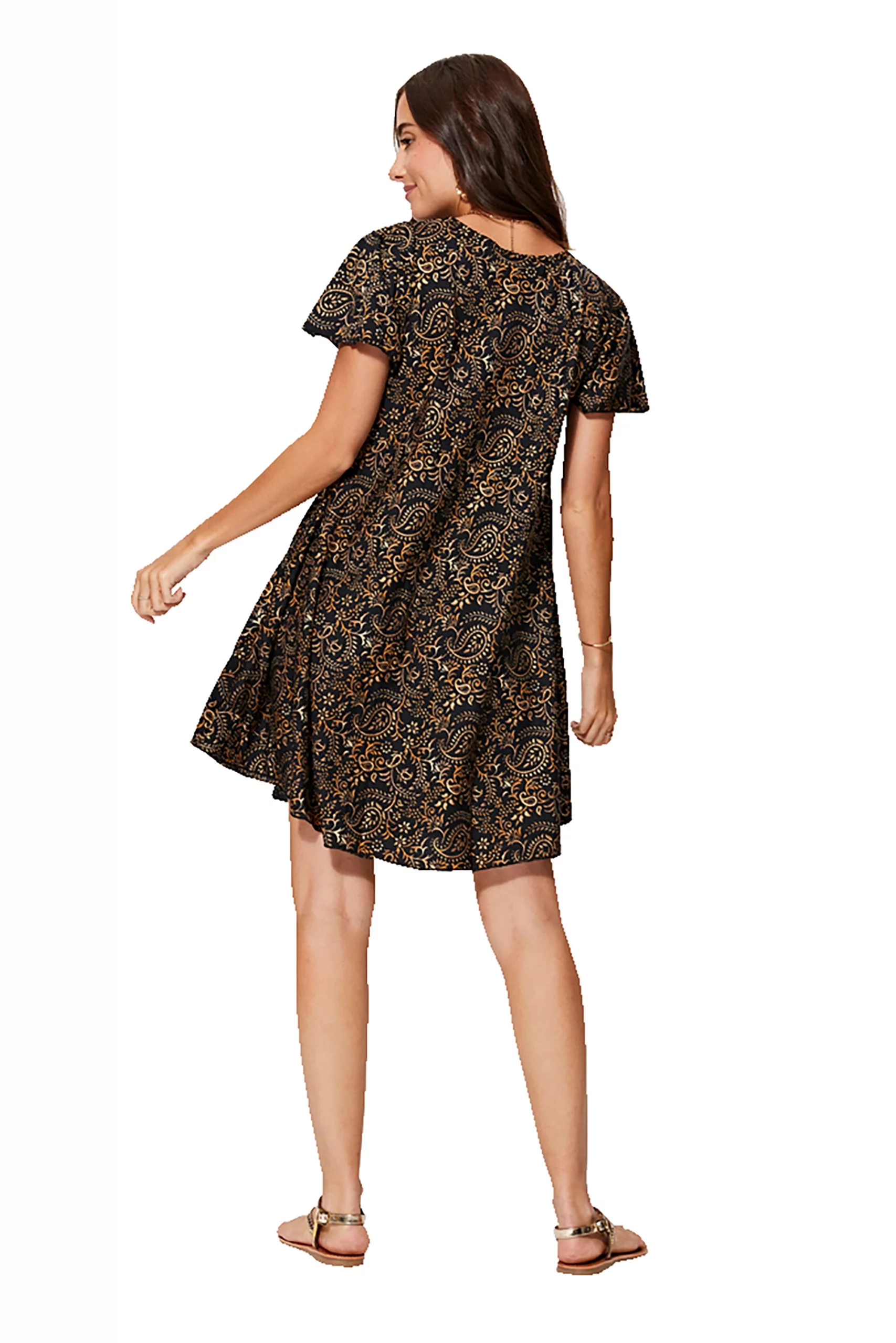 Petite Robe ample noire et or à manches courtes – RLIP2000E – Image 3