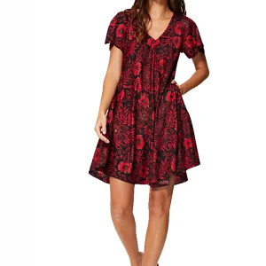 Petite Robe ample noire et rouge à manches courtes – RLIP2000D