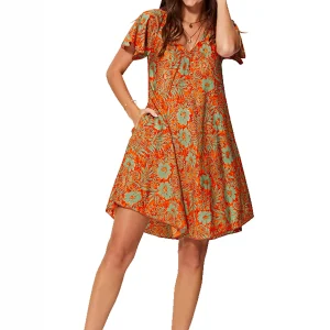 Petite Robe ample orange à manches courtes – RLIP2000C