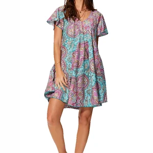 Petite Robe ample bleue et rose à manches courtes – RLIP2000A