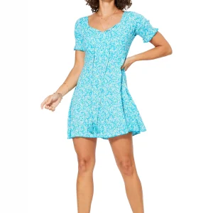 Petite Robe bohème Bleue à fleurs blanches – RLIPV0015B