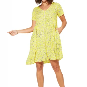 Petite Robe bohème ample Jaune à fleurs – RLIPV0017A