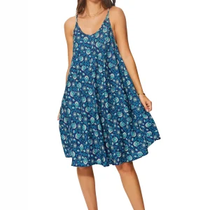 Robe ample courte Bleu marine à bretelles à nouer – RLIP0273G
