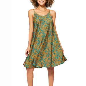 Robe ample courte Turquoise et jaune à bretelles à nouer – RLIP0273F