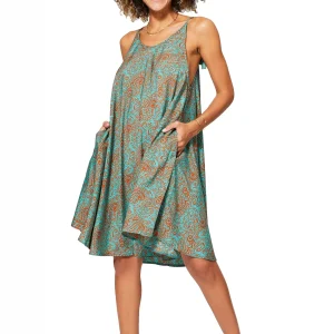 Robe ample courte Turquoise et orange à bretelles à nouer – RLIP0273E