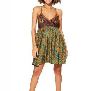 Petite Robe d’été à bretelles Turquoise et jaune – RLIP0279C