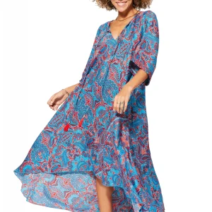 Longue Robe ample Bleue et rouge – MAXIPA3082B