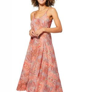 Longue Robe ample Corail à motifs bohèmes – MAXIPA3057A